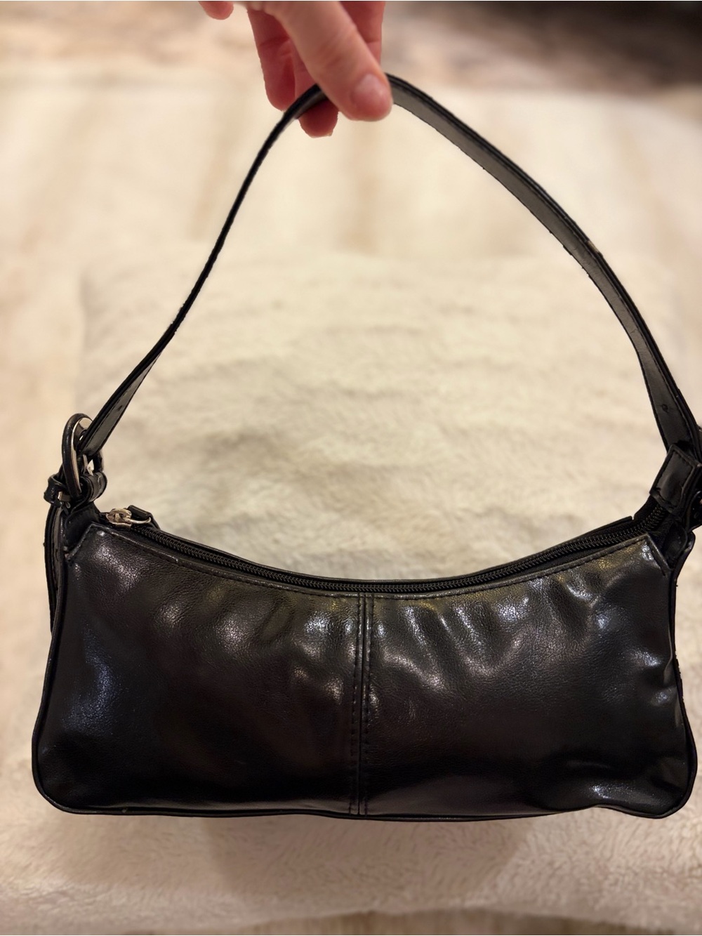 Vintage Y2K Black Baguette Shoulder Bag Vegan Leather 90s Going Out Purse